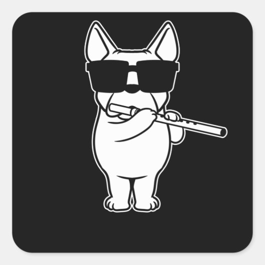 Flutist Flute Player Dog With Flute スクエアシール (正面)