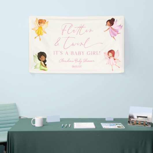 FlutterとTwirlの魔法の妖精ベイビーシャワー 横断幕 (トレードショー)