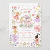 Flutter and Twirl Fairy First 1st Birthday 招待状 (正面/裏面)