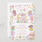 Flutter and Twirl Fairy First 1st Birthday 招待状 (正面/裏面)