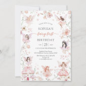 Flutter and Twirl Fairy First 1st Birthday 招待状 (正面)