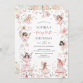 Flutter and Twirl Fairy First 1st Birthday 招待状 (正面/裏面)