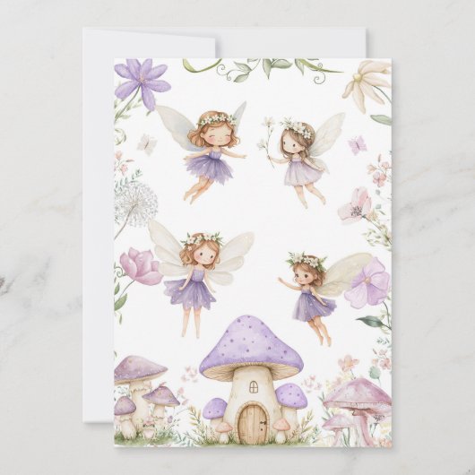 Flutter and Twirl Fairy First 1st Birthday 招待状 (裏面)