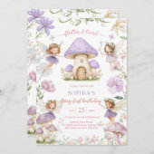 Flutter and Twirl Fairy First 1st Birthday 招待状 (正面/裏面)