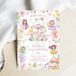 Flutter and Twirl Fairy First 1st Birthday 招待状