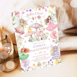 Flutter and Twirl Fairy First 1st Birthday 招待状