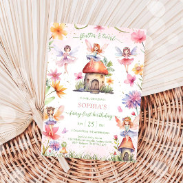 Flutter and Twirl Fairy First 1st Birthday 招待状