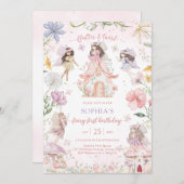 Flutter and Twirl Fairy First 1st Birthday 招待状 (正面/裏面)