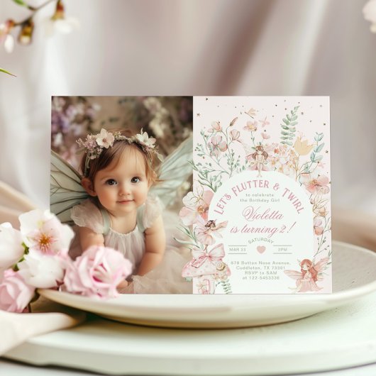 Flutter and Twirl Fairy princess Any Age BIrthday 招待状