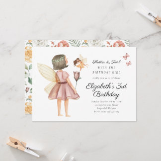 Flutter and Twirl Floral Fairy Birthday Party 招待状