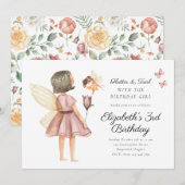 Flutter and Twirl Floral Fairy Birthday Party 招待状 (正面/裏面)