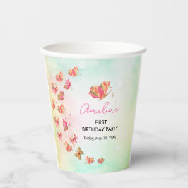 Flutter Bliss Butterfly Girl 1st Birthday 紙コップ