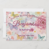 Flutter Bloom Celebrate パステルピンクの誕生日ガール 招待状 (正面)