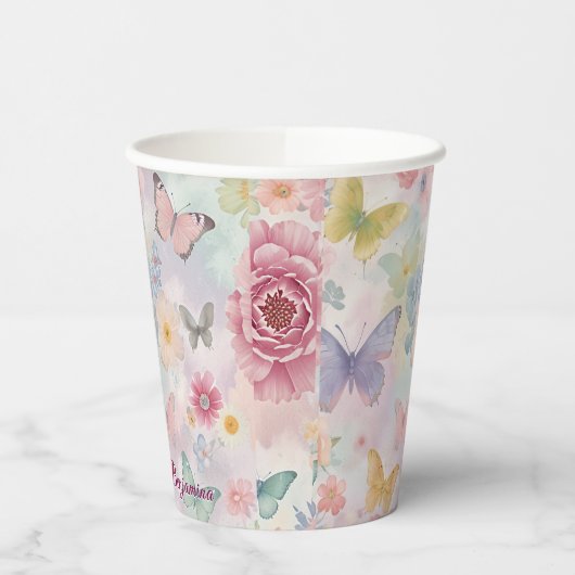 Flutter Bloom Pastel Butterfly Floral Theme Party 紙コップ (左)