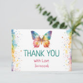 Flutter On Over Rainbow Butterfly 1st Birthday サンキューカード (スタンド正面)