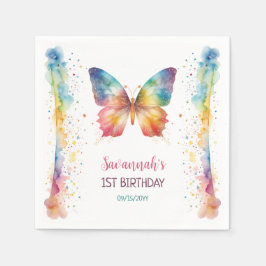 Flutter On Over Rainbow Butterfly 1st Birthday スタンダードカクテルナプキン