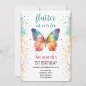 Flutter On Over Rainbow Butterfly 1st Birthday 招待状 (正面)
