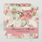 Flutterbyes 'nバラエレガントな結婚式 – ピンク 招待状 (正面/裏面)