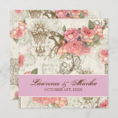 Flutterbyes 'nバラエレガントな結婚式 – Pink-Lav 招待状 (正面/裏面)