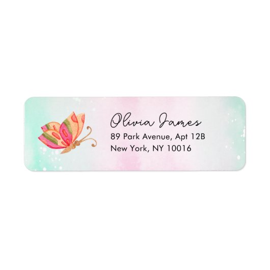 Fluttering Pink Butterfly Girl 1st Birthday ラベル (正面)