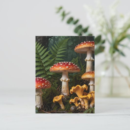 Fly Agaric Mushrooms Forest Botanical ポストカード (スタンド正面)