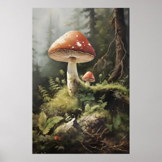 Fly Agaric Mushrooms Print, Woodland Mushroom In ポスター