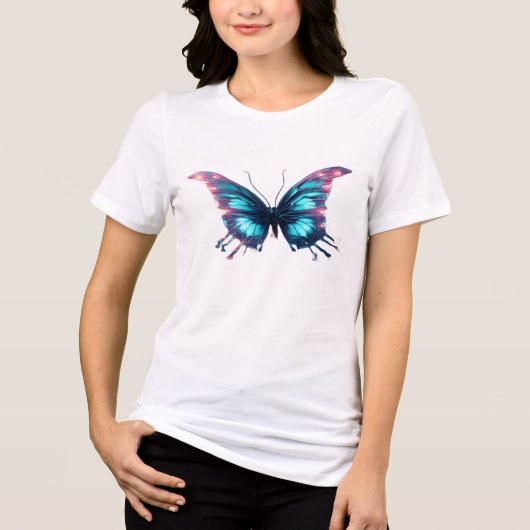 Fly Away Butterfly 白地にカラフルな蝶々 トライブレンドTシャツ (正面)