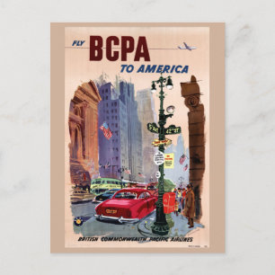Fly BCPA to America Vintage Poster Restored ポストカード