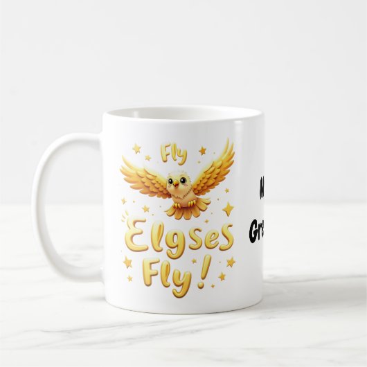 Fly Elgses Fly 励ましのイーグルアート コーヒーマグカップ (左)