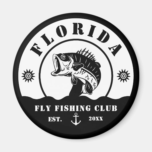 Fly Fishing Club trip Fisherman camping Leather Pa マグネット (正面)