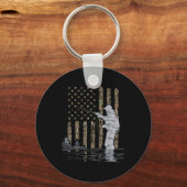 Fly Fishing Fisherman American Flag Camouflage Fly キーホルダー (正面)