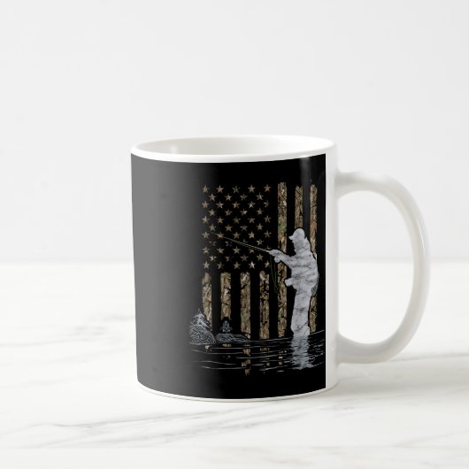 Fly Fishing Fisherman American Flag Camouflage Fly コーヒーマグカップ (右)