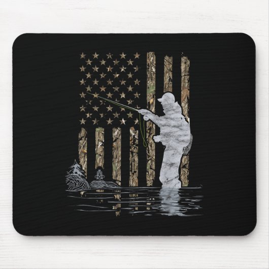 Fly Fishing Fisherman American Flag Camouflage Fly マウスパッド (正面)