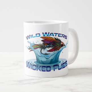 Fly fishing illustrtion Wild Waters, Wicked Flies ジャンボコーヒーマグカップ