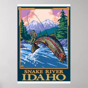 Fly Fishing Scene - Snake River, Idaho ポスター