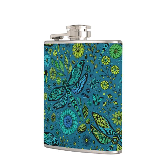 Fly, fly dragonfly on blue フラスク (左)