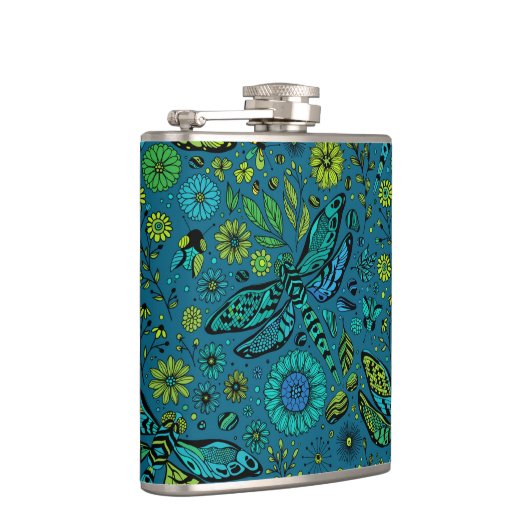 Fly, fly dragonfly on blue フラスク (右)