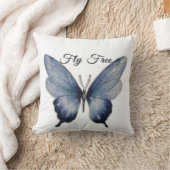 Fly Free – Blue Butterfly Art Design クッション (ブランケット)