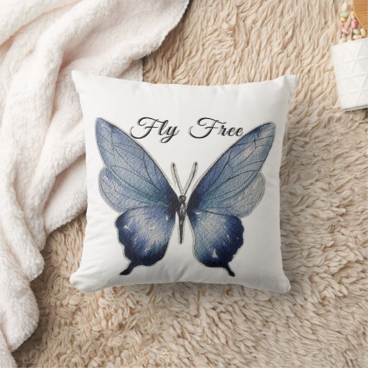 Fly Free – Blue Butterfly Art Design クッション (ブランケット)