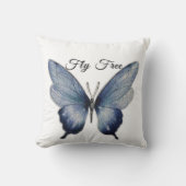 Fly Free – Blue Butterfly Art Design クッション (正面)