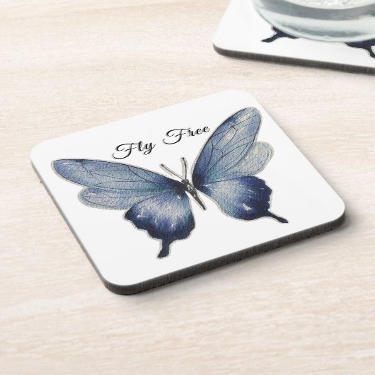 Fly Free – Blue Butterfly Art Design コースター (左側)