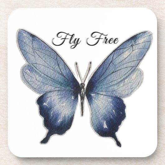 Fly Free – Blue Butterfly Art Design コースター (正面)