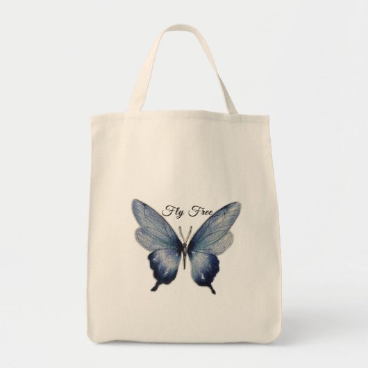 Fly Free – Blue Butterfly Art Design トートバッグ (正面)