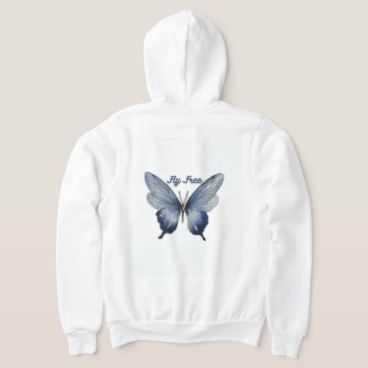 Fly Free – Blue Butterfly Art Design パーカ (レイダウン裏面)