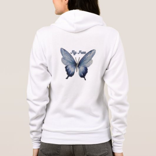 Fly Free – Blue Butterfly Art Design パーカ (裏面)