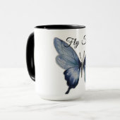 Fly Free – Blue Butterfly Art Design マグカップ (正面左)