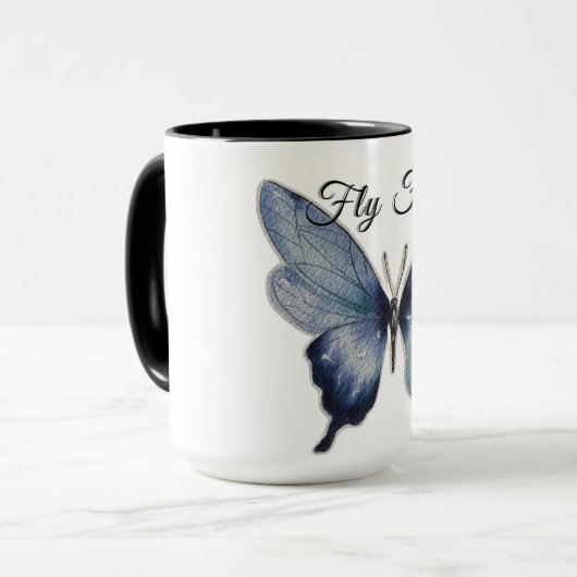 Fly Free – Blue Butterfly Art Design マグカップ (正面左)