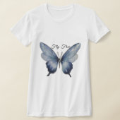Fly Free – Blue Butterfly Art Design Tシャツ (レイダウン)