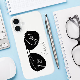 Fly Girl スクリプト ブラック アビエーター サングラス、カスタム iPhone 16 Plusケース