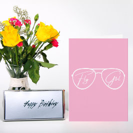 Fly Girl Aviator Sunglasses,ピンクの誕生日おめでとう カード